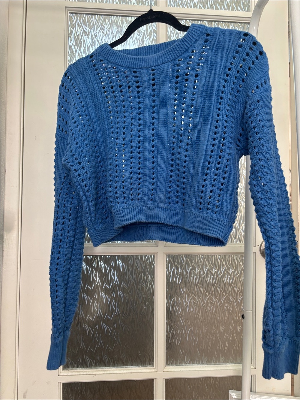 Cotton On Blue Open-Knit Cropped Crew Sweater
